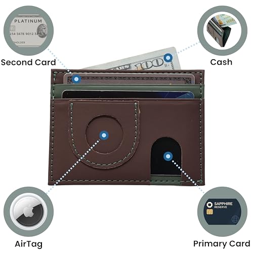 Havee Pico Genuine Top Grain Cowhide Leather Card Wallet with AirTag Slot and RFID Blocking Protection - Brown3