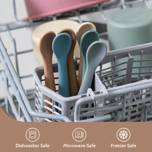 Image of 6 Piece Silicone Baby Feeding Spoons, First Stage Infant Soft-Tip Easy on Gums, Utensils Supplies, Training Spoon Self-feeding, Dishwasher & Boil-proof - Morandi