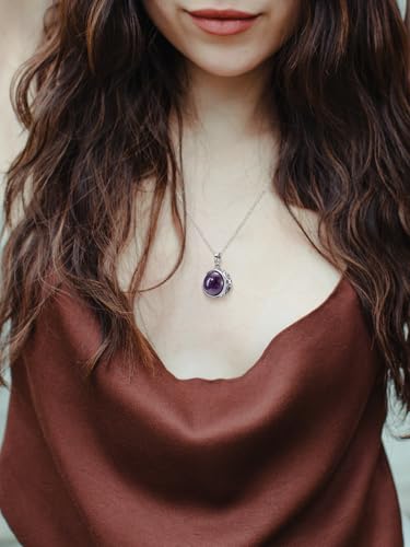 Top Plaza Amethyst Healing Crystal Stone Necklace Round Ball Rotating Natural Gemstone Pendant Necklace for Women Purple Energy Jewelry Christmas Gifts4