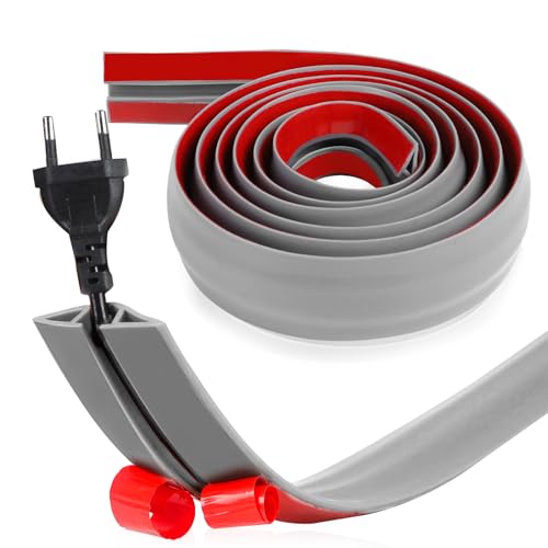 DBREAKS Ponte per cavi autoadesivo, 5 cm x 3 m, piccolo canale flessibile per cavi, alloggiamento per cavi mini canalina autoadesiva, protezione per tutti i cavi di alimentazione (grigio)