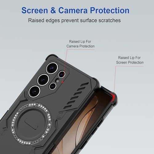 Image of amazon basics Back Case Cover for Samsung Galaxy S26 Ultra 5G | Magnetic Case with Built-in Metal Ring | Supports MagSafe Charger, Wallet & Car Mount | Shockproof Hybrid PC + TPU | Black