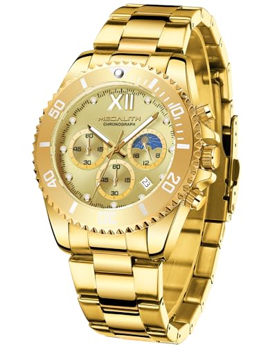 MEGALITH Relojes Hombre Acero Oro: Cronografo Relojes...