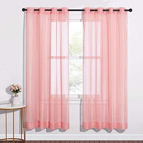 Image of NICETOWN Sheer Textured Voile Curtains - Ring Top Soft Sheer Vertical Window Coverings with Light Penetration for Loft /Apartment (W54 x L72 - inch, Coral, Set of 2)