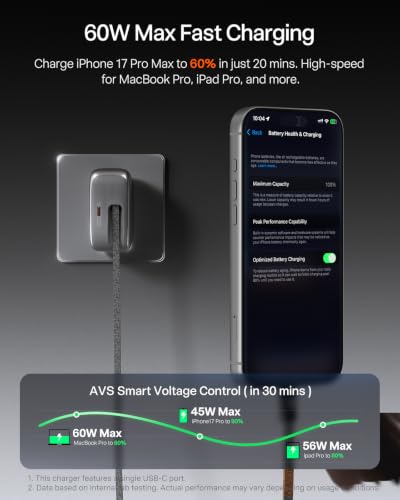 Image of TORRAS FlexLine Pro 60W USB C Charger Block with Retractable Cable, Grey