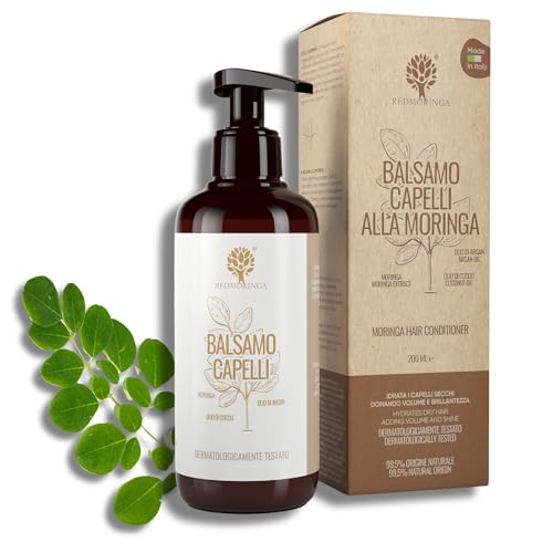 RedMoringa regenerierender und schützender Haarbalsam - Nährstoffbalsam 98,5% natürlich EcoBio - Mit Moringa, Arganöl, Kokosnuss und Honig - 200 ml - Made in Italy