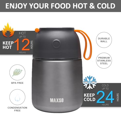 Image of Insulated Thermo Food Jar for Hot & Cold Food for Kids Adult, 17 oz Soup Thermal Hot Food Containers for Lunch, Triple Layer Insulation Stainless Steel Food Jar with Spoon (Grey)