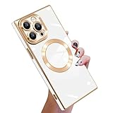 KANGHAR Case Designed for iPhone 16 Pro Magnetic [Compatible with MagSafe] Luxury Cute Plating Design Case Full-Body Anti-Scratch Shockproof Bumper Protective Cover White