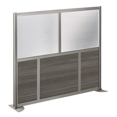 at Work 60\"W x 52\"H Room Divider Gray Laminate/Plexiglass Inserts/Brushed Nickel Finish/Aluminum and Steel Frame