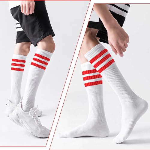 Image of 10 Pieces Striped Sweatbands and Striped Socks Set Headbands Wrist Sweat Bands for Men and Women Sports 80s 90s Fitness