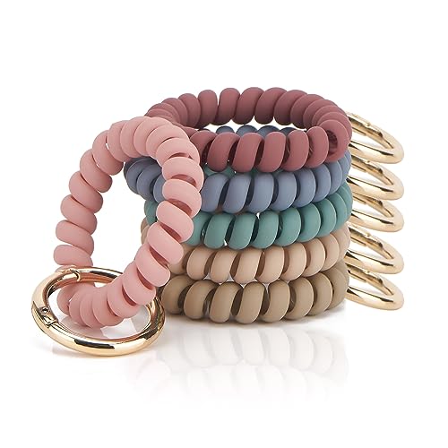 Image of QIUTIMIY 6PCS Wristlet Keychain, Colorful Spiral Coil Hair Tie for Women, Sauna Accessaries Wrist Coil Key Ring Key Holder