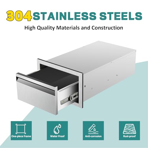 Image of Outdoor Kitchen Drawers 14 inch W x 8.5 inch H x 23 inchD Stainless Steel Drawer BBQ Single Drawers with Hidden Handle for Outdoor Kitchen Island, Patio Grill Station