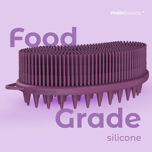 Image of MainBasics Silicone Body Scrubber - Dual-Sided Shower & Scalp Scrubber, Gentle Silicone Loofah Alternative for Deep Clean (Purple, Scalp)