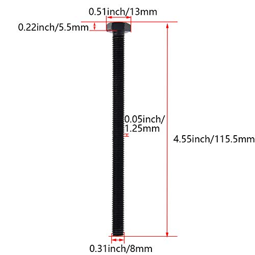 Image of Carbon Steel Hex Screw Bolts Hex Drive Fastener Rustproof Fully Threaded Metric Cap Bolts Black M8x120mm 5Pcs