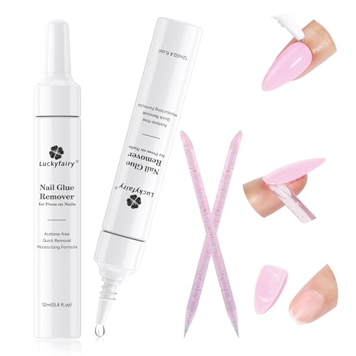 Luckyfairy Nail Glue Remover for Press on Nails: Quick Removal Acrylic Nails Semi Solid Nail Glue...