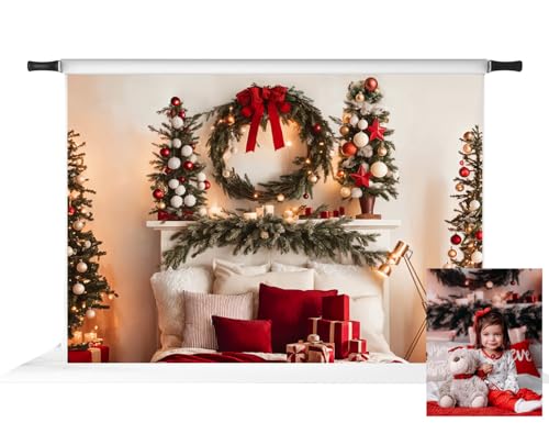 Toile de fond Noël 2,1x1,5m | Fond photo sapin pour studio et décoration fête