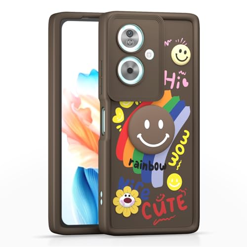 Image of Pikkme Back Cover for Oppo A79 5G | Soft Silicone| Cute Rainbow Smile & 3D Cartoon Flower Design | Shockproof Raised Camera Protection Bumper Case (Brown)