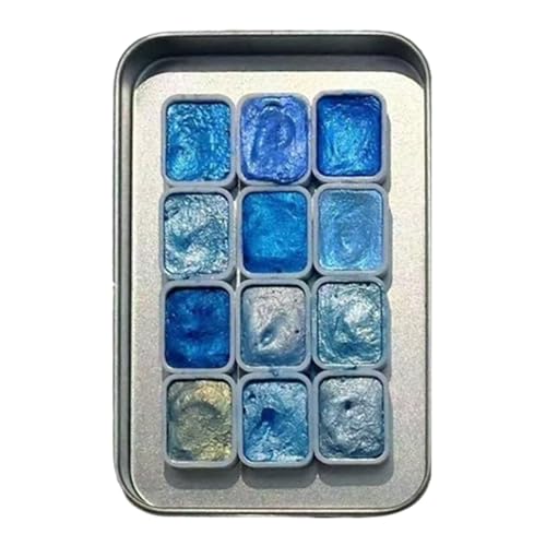 Generisch Pintura de acuarela brillante – Juego de acuarela portátil de 12 colores, kit de arte con pigmentos metálicos, accesorios de pintura para viajes, paleta de dibujo compacta, kit de acuarela