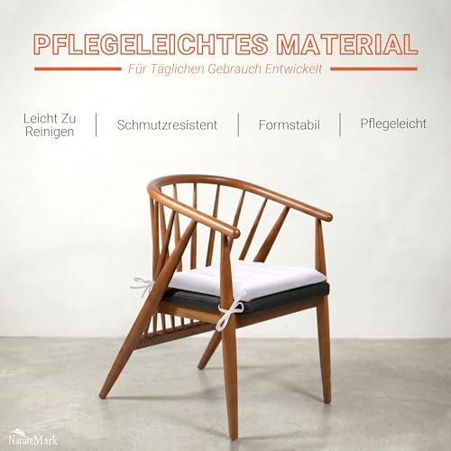 NatureMark 4er Set Stuhlkissen mit Bändern 40x40 cm – Gefüllte Sitzkissen, Outdoor & Indoor – Natur/Crème – Ansicht 4