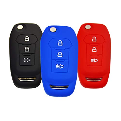 Image of Silicone Key Fob Cover Remote Protector for Ford F150 F250 F350 F450 F550 Raptor Ranger Transit Fusion Bronco EcoSport Escape Explorer Expedition Lightning Maverick XLT (Flip Key)