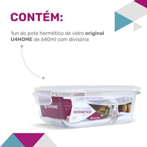 Pote de Vidro Retangular com Divisória e Tampa Hermética 640ml Branco