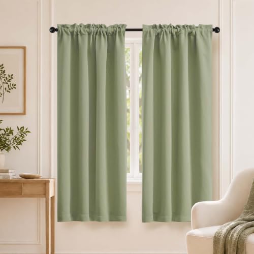 Image of Sage Green Blackout Curtains for Bedroom 63 Inches Long 2 Panels, Thermal Insulated Room Darkening Curtains for Living Room, Dual Rod Pocket Blackout Drapes, 2x40Wx63L Inches