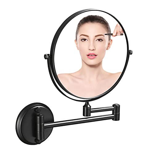 ZGFOZJGC Espejo de Maquillaje de Pared de 8 Pulgadas, Espejos de Afeitar para Pared, Espejos de Maquillaje de Doble Cara con rotación de 360 Grados y Aumento de 7X para baños, Negro B