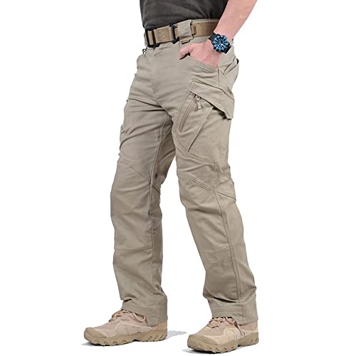 M_Eshop Men's Tactical Water Repellent Ripstop Cargo Pants Outdoor Lightweight Survival Mountaineering Trousers (Khaki, Large)