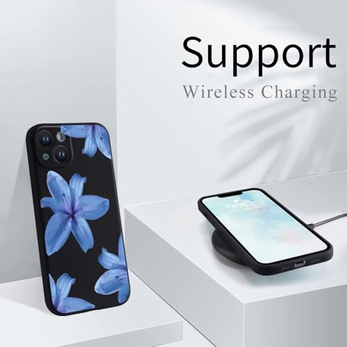 Coque silicone iPhone 15 anti-choc et anti-rayure fleur de lys bleu en gel souple