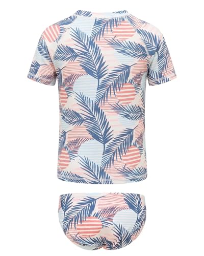 Image of Girls Two Piece Swimsuits Short Sleeve Rash Guard Swim Shirt Bikini Bottom Swim Set Bathing Swim Set Swimwear 3-16 Years