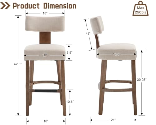 Farmhouse-30-Extra-Tall-Bar-Stools-Set-of-2-Modern-Counter-Height-Barstools-with-Backs-Rustic-Wood-Bar-Stools-Linen-Upholstered-Counter-Chairs-Kitchen-Island-Stool-Chairs-with-Wood-Frame-Beige Farmhouse 30 Extra Tall Bar Stools Set of 2 Modern Counter Height Barstools with Backs Rustic Wood Bar Stools Linen Upholstered Counter Chairs Kitchen Island Stool Chairs with Wood Frame Beige