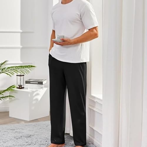 Mens Sweatpants Fleece Open Bottom Straight Leg Trousers Baggy Lounge Running Athletic Joggers Pants with Pockets2