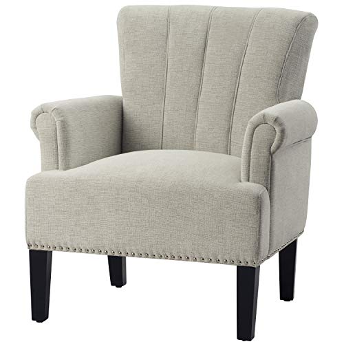 Homvent Armchair W/Rivet Strim/Rolled Arms/Channel Tufted Wingback,Upholstered Reading Chair W/Tapered Wood Legs,Living Room Recliner Chair Bedroom Chair W/Padded Seat,Mid-Century Accent Chairs #TOP1