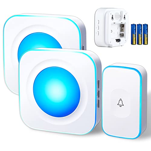 Wireless Doorbell Battery Operated Wireless Doorbell for Home 1200FT Hearing Impaired Doorbell with 1 Doorbell Button & 2 Portable Doorbell,36 Ringtones 4 Volume White FUHONGRUI