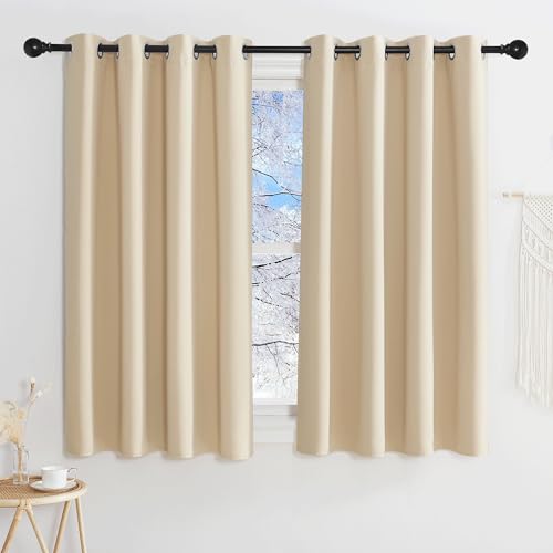 KGORGE Verdunklungsvorhänge Ösen Blickdicht Schlafzimmer 2er Set 145 x 140 cm(HxB) Thermovorhänge gegen Kälte Blackout Vorhang Fenster Gardinen, Biscotti Beige