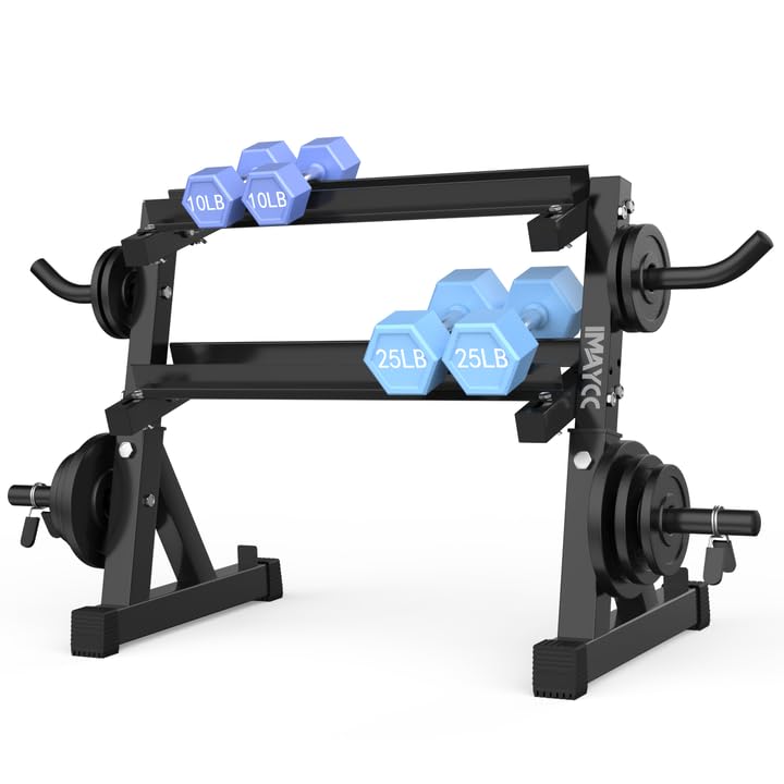 IMAYCC Verstellbares Kurzhantelregal 98x41x91 cm Hantelständer mit 2 Ablageebenen platzsparender Fitness-Organizer robust und stabil aus Stahl ideal für das Heim-Fitnessstudio