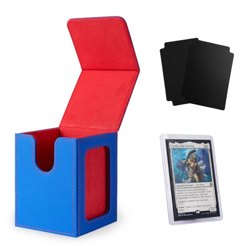 Image of Venssu MTG Deck Box for Commander Display,Card Deck Box Fits 100 Double Sleeved Cards,TCG with 2 Dividers and 1 Toploader (Blue and Red)