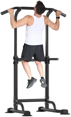 Miniatura 2 de Barra de dominadas ajustable y estación de inmersión, 10 ajustes de altura, capacidad de 400 libras, entrenador de fuerza multifuncional para