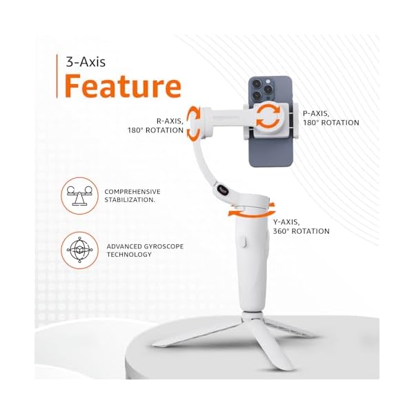 Amazon Basics Foldable 3-Axis Gimbal Stabilizer | Advanced Gyroscope | Shake-Free Footage | Object Tracking | Panoramic, Time-Lapse & Slow-Motion | 2500mAh Battery | Ideal for Vlogging & Travel - Image 5