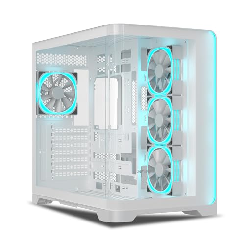 Image of Ant Esports Crystal ARC Mid-Tower Computer Case /Gaming Cabinet - White |Front Curved Glass|Support ATX, Micro-ATX, Mini-ITX | Pre-Installed 4 ARGB-PWM Fans