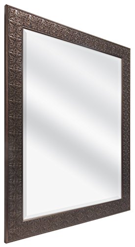 Image of MCS 28x34 Stamped Medallion Wall Mirror, Bronze Vertical & Horizontal Wall Hanging Mirror for Bathroom, Bedroom & Livingroom