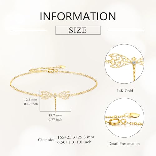 Image of DOVRAN 9K /10K /14K Gold Butterfly /Dragonfly /Hummingbird Bracelet for Women Real Yellow Gold Animal Bracelet Jewelry Birthday Gifts for Mom Wife