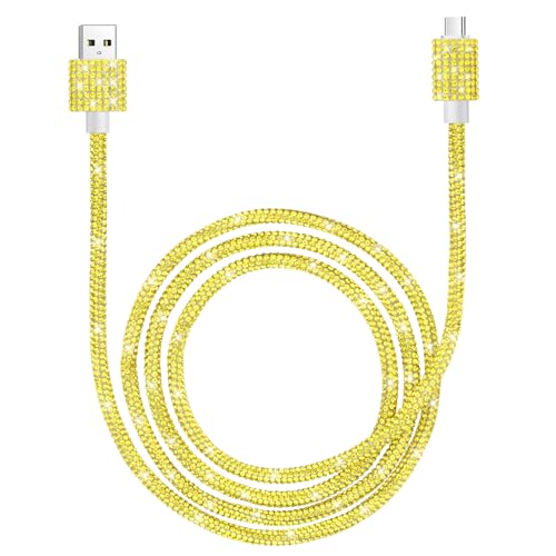 HianDier USB C Cable 3A USB to USB C Fast Charging Cable Women 4FT Sparkling Bling Diamond Type C Charger Cord for iPhone 16 Pro 16 Pro Max iPhone 15 Pro Plus Samsung Galaxy S24 S23 S22-Lemon Yellow
