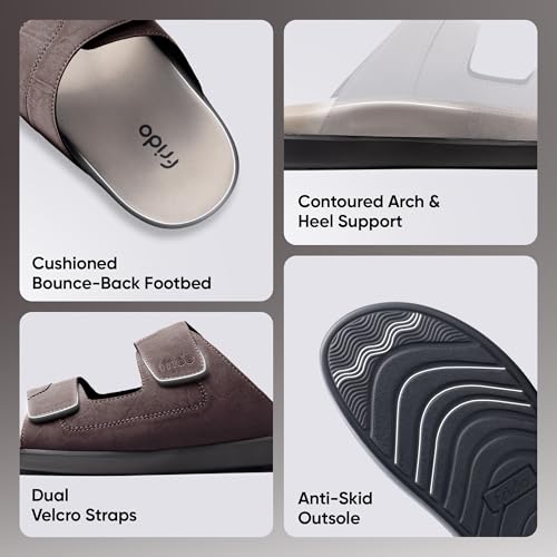 Image of Frido Comfort Dual Strap Sandals for Men with Bounce Back Cushioned Footbed, Zero Drop Sole for Arch Support Pain Relief, Lightweight Anti-Skid, Adjustable Velcro Casual Sandals