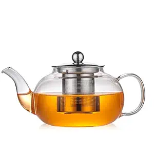 Integrity's Nataura Glass Tea Pot with Infuser (Stainless Steel) for Infusing Blooming/Loose Leaf/Orthodox Teas - Heat Resistant, Stovetop, Microwave Safe Kettle/Teapot (Pack of 1) 800ml