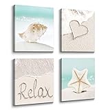 Coastal Seashell Picture Wall Art - Beach Themed Canvas Print Relaxing Seascape Artwork Contemporary