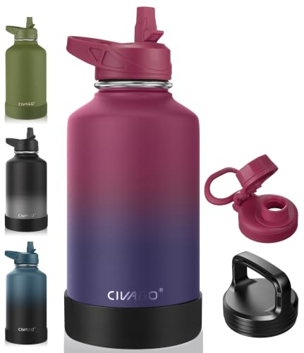 Image of CIVAGO 64 oz Insulated Stainless Steel Water Bottle With Straw and 3 Lids