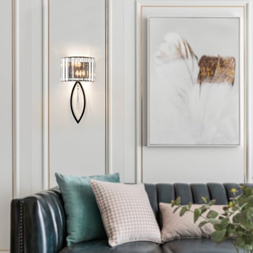 Image of Crystal Wall Sconce Black Wall Sconce Wall Lighting Mid Century Wall Light Vanity Light Indoor Elegant Crystal Wall Lighting Fixtures for Bedroom Living Room Hallway