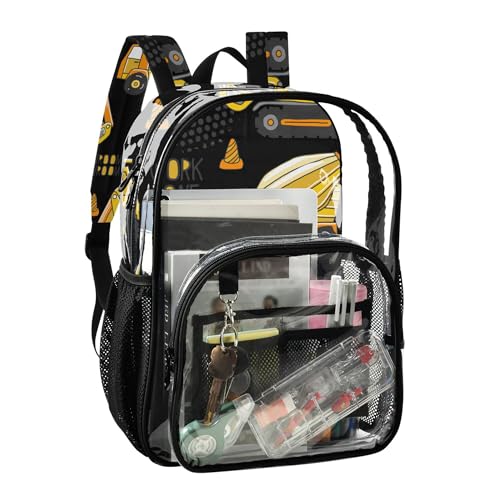 Excavator Cars Pattern Clear Backpack, PVC Transparent School Backpack Lightweight Student Book Bags Capacity Clear Bag2
