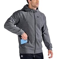 BROKIG Zip Hoodie Herren Baumwolle, Fitness Laufjacke Gym Kapuzenpullover Trainingsjacke mit Reißverschluss Tasche (Dunkelgrau,XL)