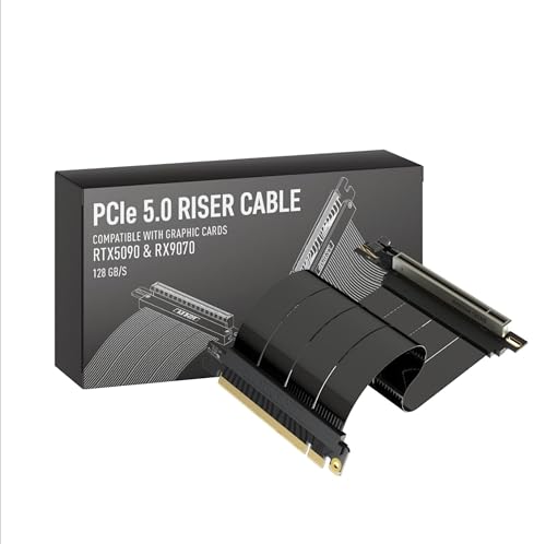 LinkUp Kabel AVA5 Riser PCIe 5.0, gotowy do GPU RTX5090 RX9070, prędkość x16 128 GB/s, kompatybilny z PCIe 4.0 & WRX80/WRX90E, kąt prosty, czarny, 20 cm (całkowita długość 24 cm)